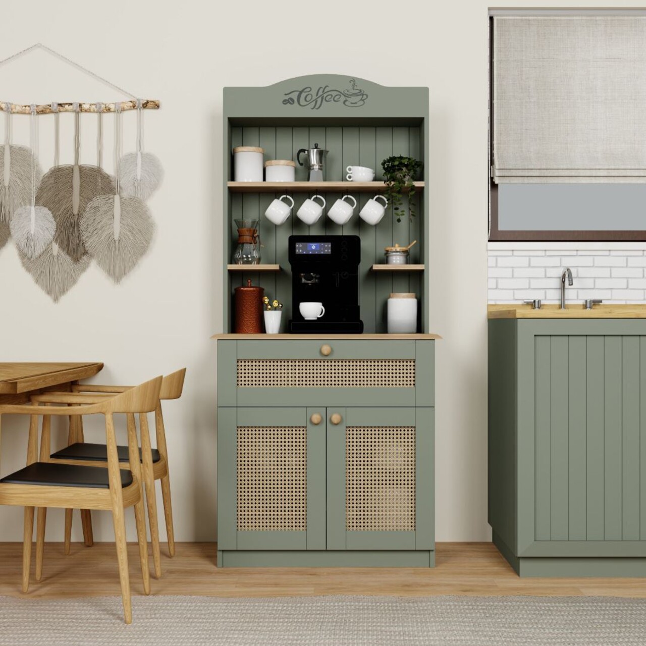 Dulap de bucatarie, Miwood, Lucas 1600-129, 80x42x180 cm, PAL melaminat, Verde - imagine 7